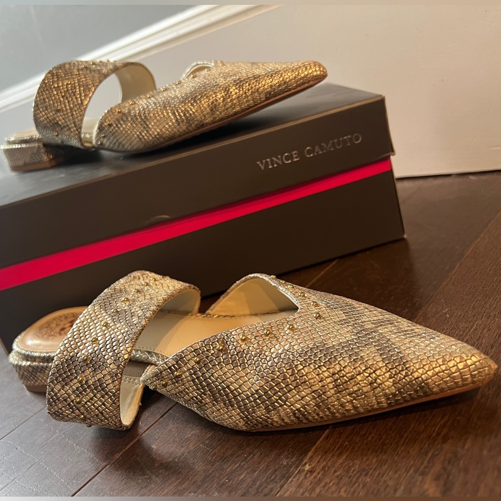 Vince Camuto Charmae Gilded Opulent Exotic Studded Mules - Sz 9M